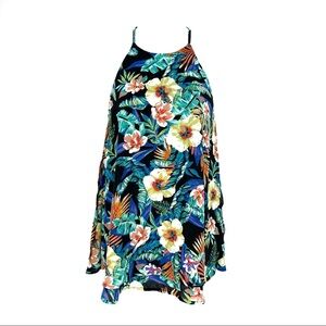 Decree Cami Top Tropical Floral Halter Strappy XS Summer Beach Boho Vacay Resort